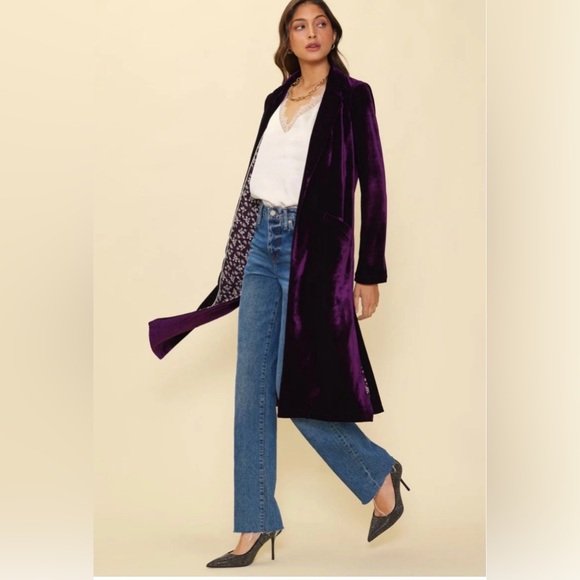 Skies Are Blue Jackets & Blazers - Anthropologie Skies are Blue ~ Plush Velvet Duster Coat in Dark Plum M
